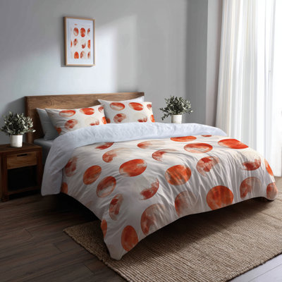 Starburst Bedding Set Of 3 - Modern Terracotta Moon Duvet Cover And Cushion Set