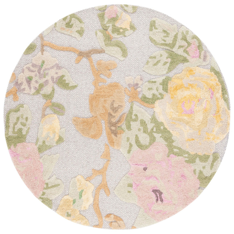 602 Area Rug In Pink / Grey, Round 6'