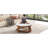 Large round ottoman coffee table | 2-tier button tufted design | wood shelf storage | waterproof linen upholstery | wheeled footrest