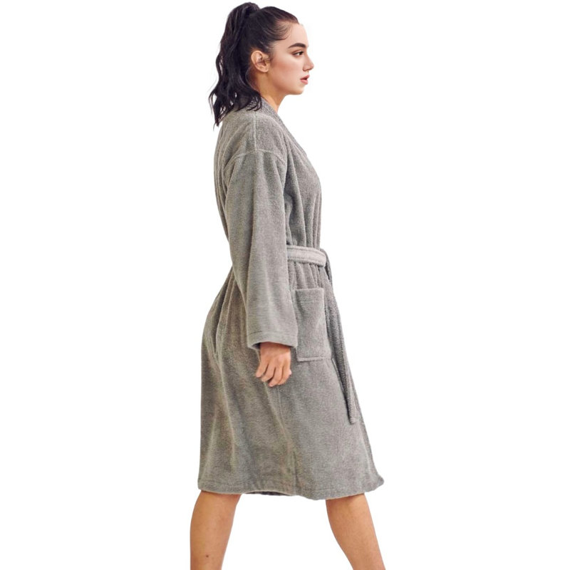 Peignoir mi-mollet 100% coton avec poches Ingobert, gris, Taille unique