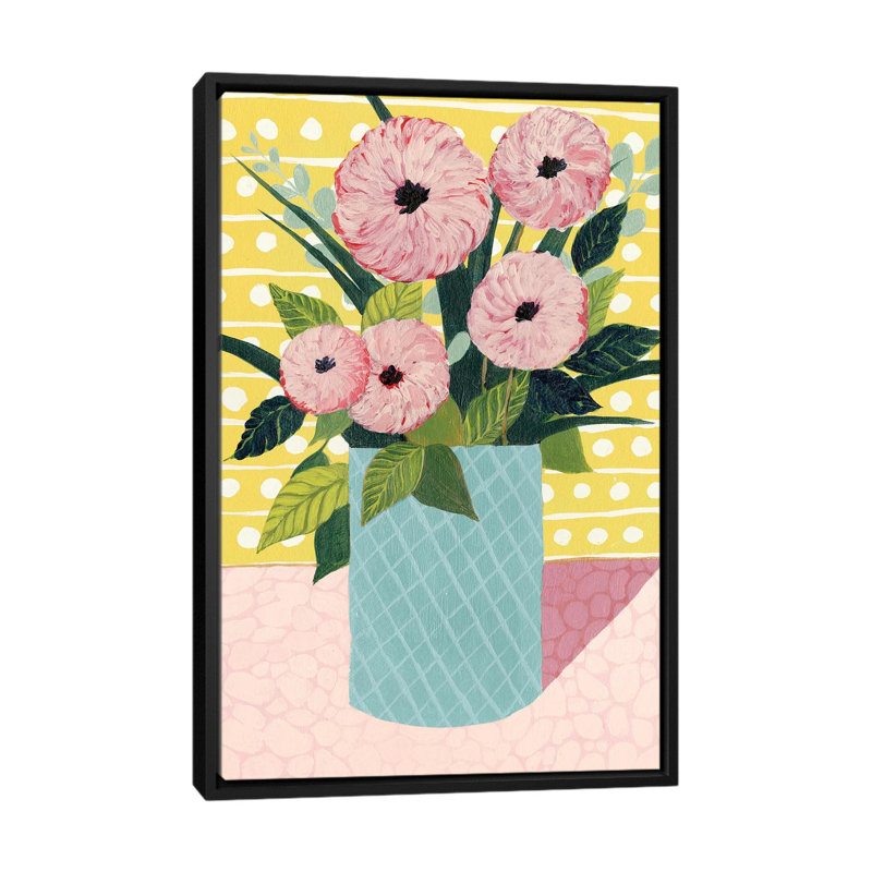 «Retro Bouquet II», impression sur toile, H 26 po x l 18 po x P 1,5 po, Toile avec cadre flottant noir, Pas de tapis