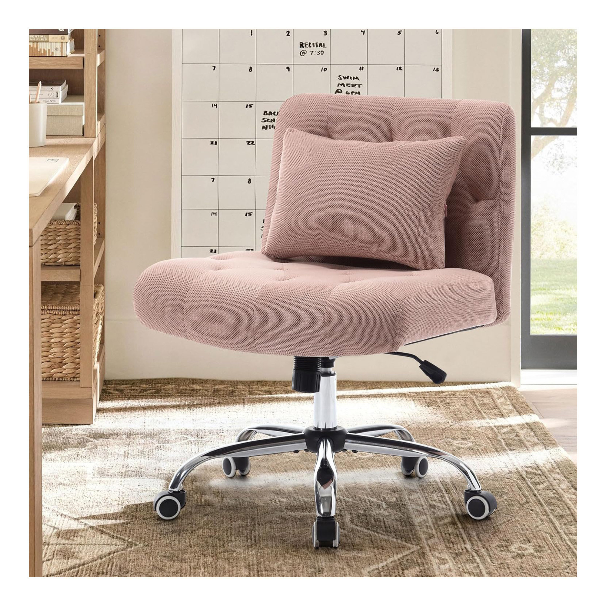 Ebern Designs Armless Fabric Office Desk Chair with Wheels, Criss Cross ...
