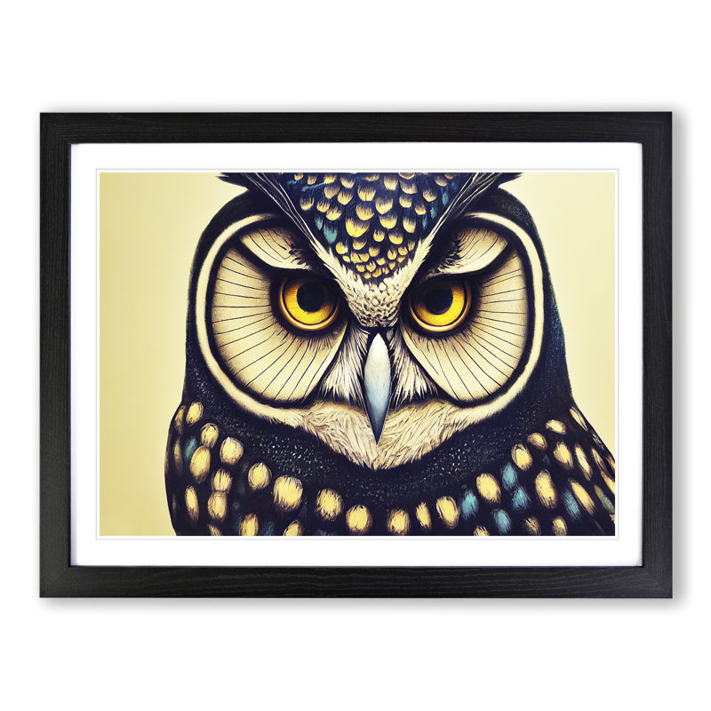 Effervescent Owl - Single Picture Frame Painting, Black, 46cm H x 64cm W x 2cm D