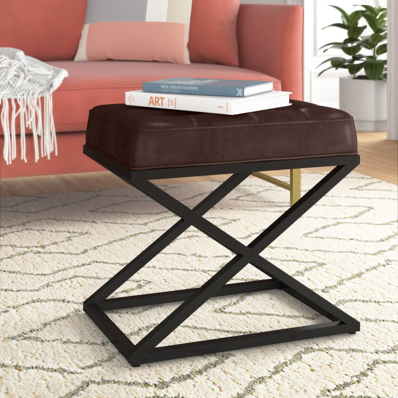 Repose-pieds standard capitonné de 20 po en cuir véritable Pearson, Cuir fleur de sienne foncé foncé