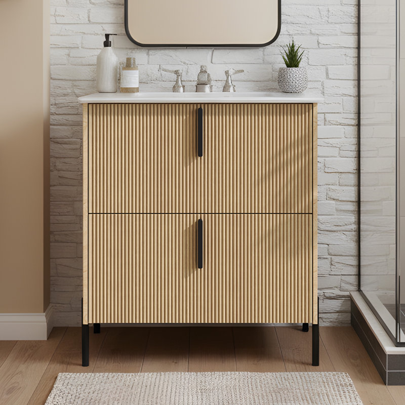 Meuble-lavabo 30 po avec évier en céramique, Naturel