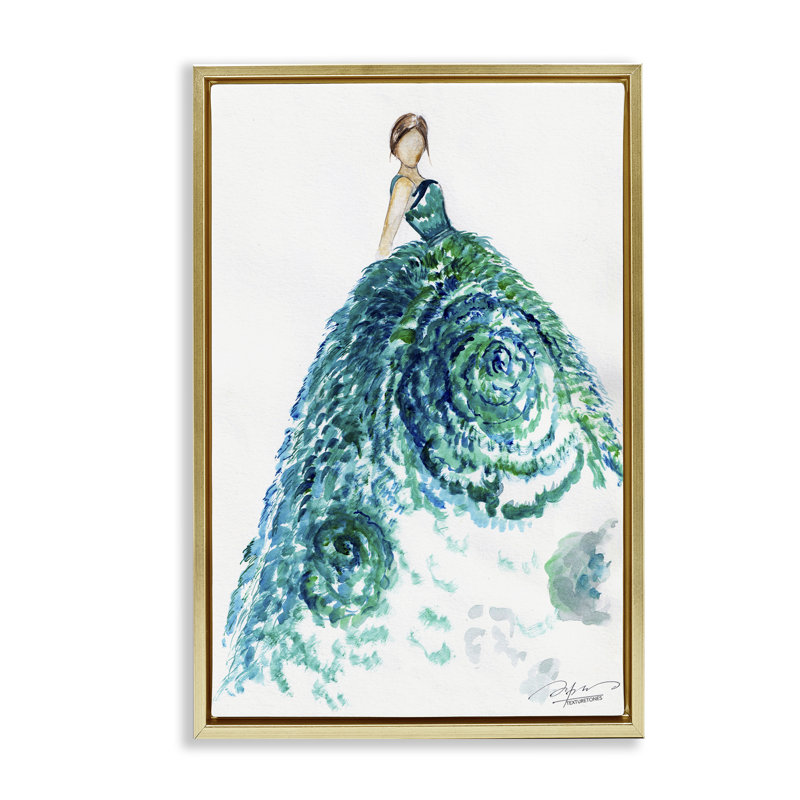 «Blossom Impression Ballgown Floater», art par Texturetones, H 25 po x l 17 po, Cadre flottant métallique doré