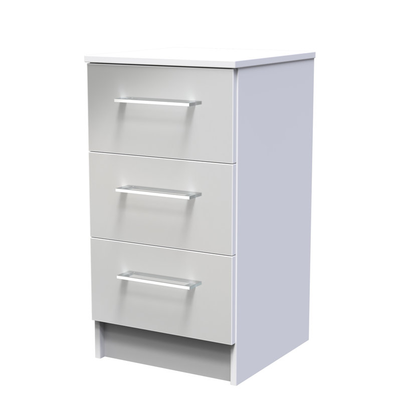 Fully Assembled Louberta 3 Drawer Bedside Cabinet, Grey/White