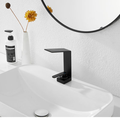 9317-Black Single Handle Bathroom Sink Faucet Modern Matte Black With Drain Assembly