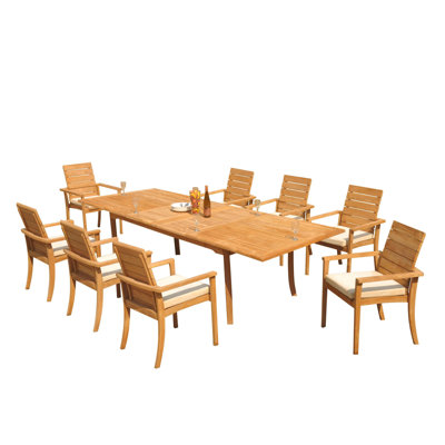 Algrave 8 - Person Teak Solid Wood Patio Dining Set Umbrella Hole Included Rectangular Table