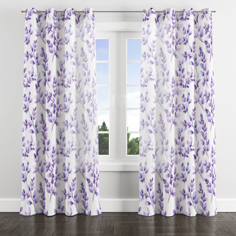 Abstract Window curtains - Boho Lavender Drift Grommet Curtain - 1 Panel, Gold Grommets, 52" W x 84" L