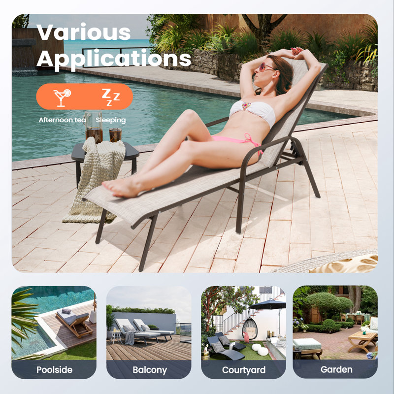 Outdoor Metal Chaise Lounge (Set of 4), Brown/Beige