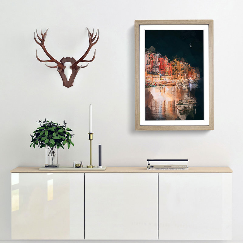 Boat in an Italian Port in Abstract - Picture Frame Painting Print, Oak Framed, 65cm H x 48cm W x 2cm D