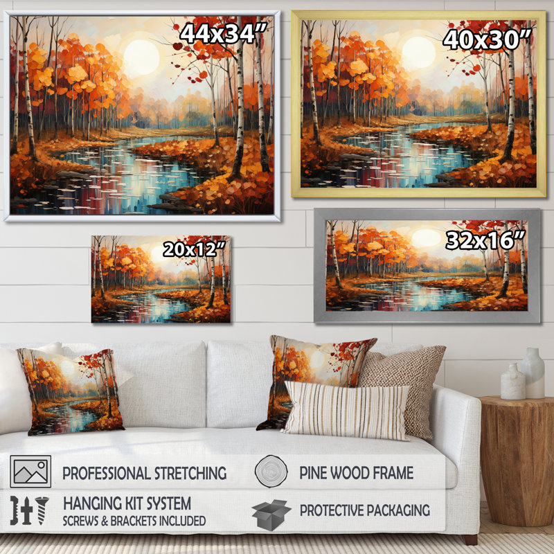 Canada Orange Autumn Symphony V, reproduction d'art sur toile, Cadre simple blanc, H 12 po x l 20 po x P 1 po