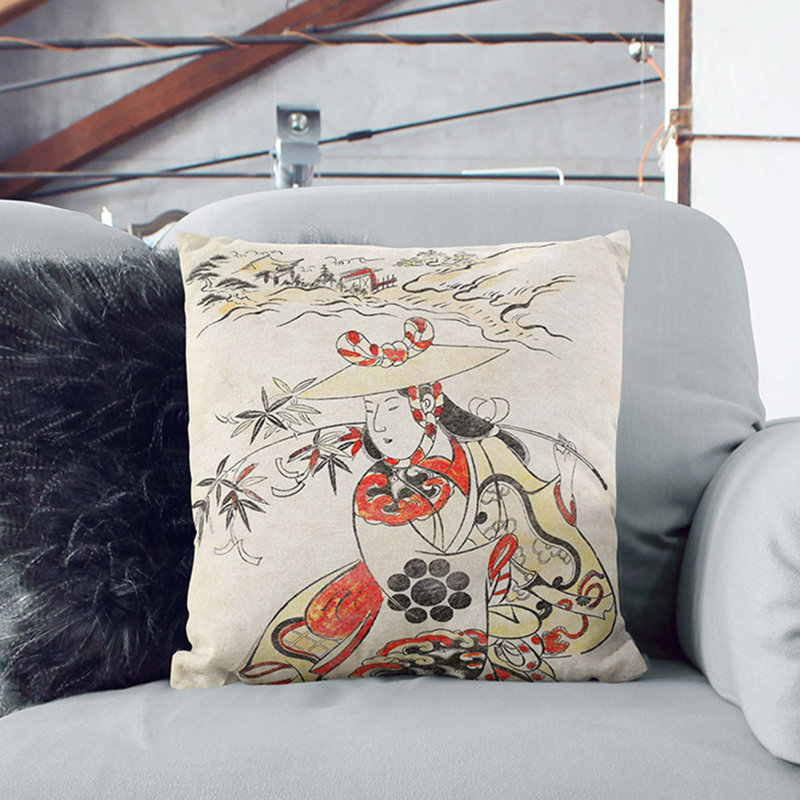 Sawamura Kodenji by Torii Kiyonobu Cushion with Filling, Black, 55cm H x 55cm W x 20cm D