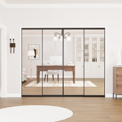 96"x80"H 4 Panel Clear Glass Room Dividers -Aluminum Sliding Doors - Closet Doors - Gym Room Door - Office Room Door