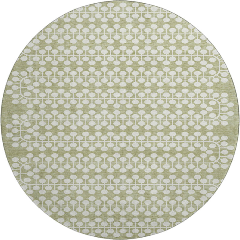 Premium Machine Washable Mayfield AMF2247 Geometric Rug, Aloe, 8' Round