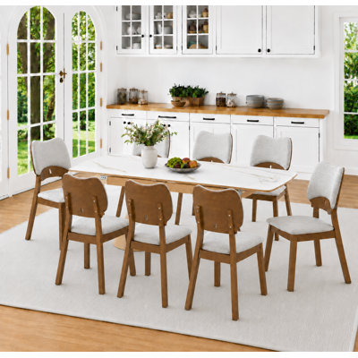 Dominick 54"- 78" Modern Extendable Faux Marble Dining Table Set & Solid Wood PU Leather Chairs