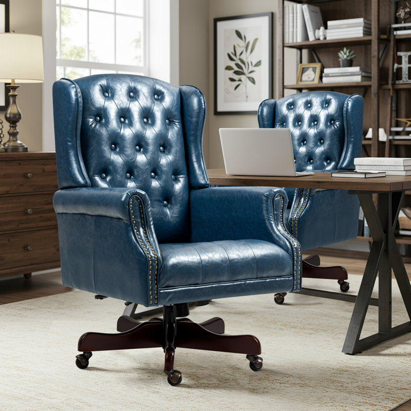Sharann Faux Leather Executive Chair, Blue