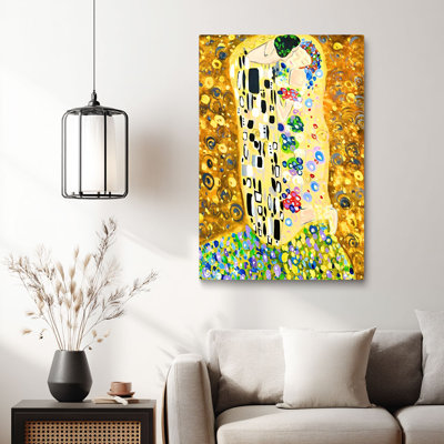 Klimt-Style doré romantique, art sur toile prêt à être accroché - salon élégant