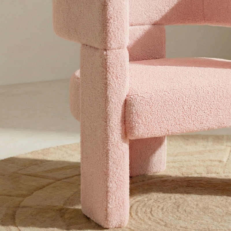 23" Wide Modern Boucle Upholstered Accent Chair Barrel Armchair, Pink