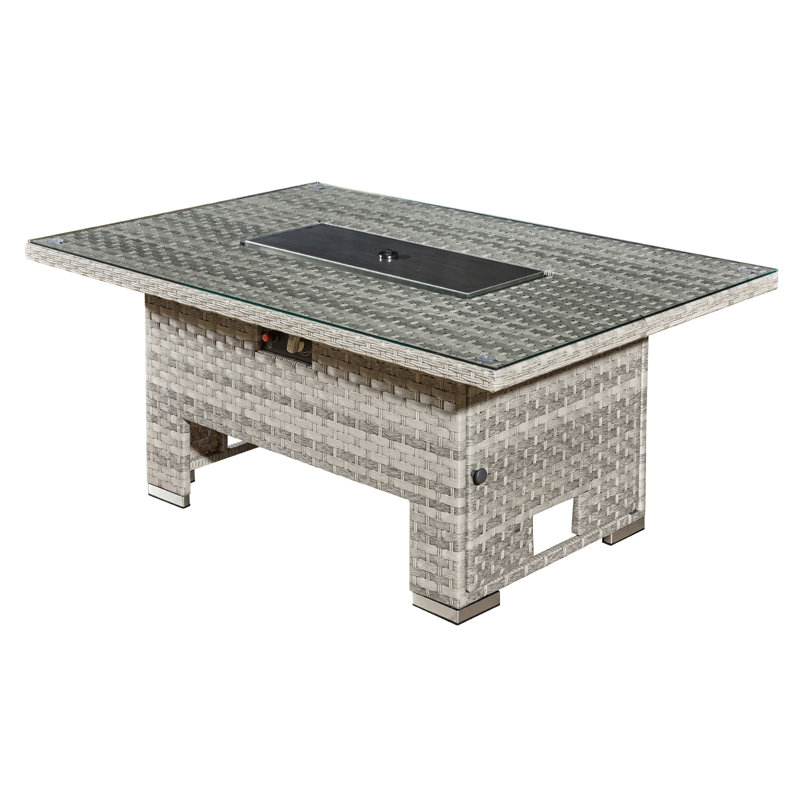 Icarus Rattan Rising Firepit Table, Dove Grey