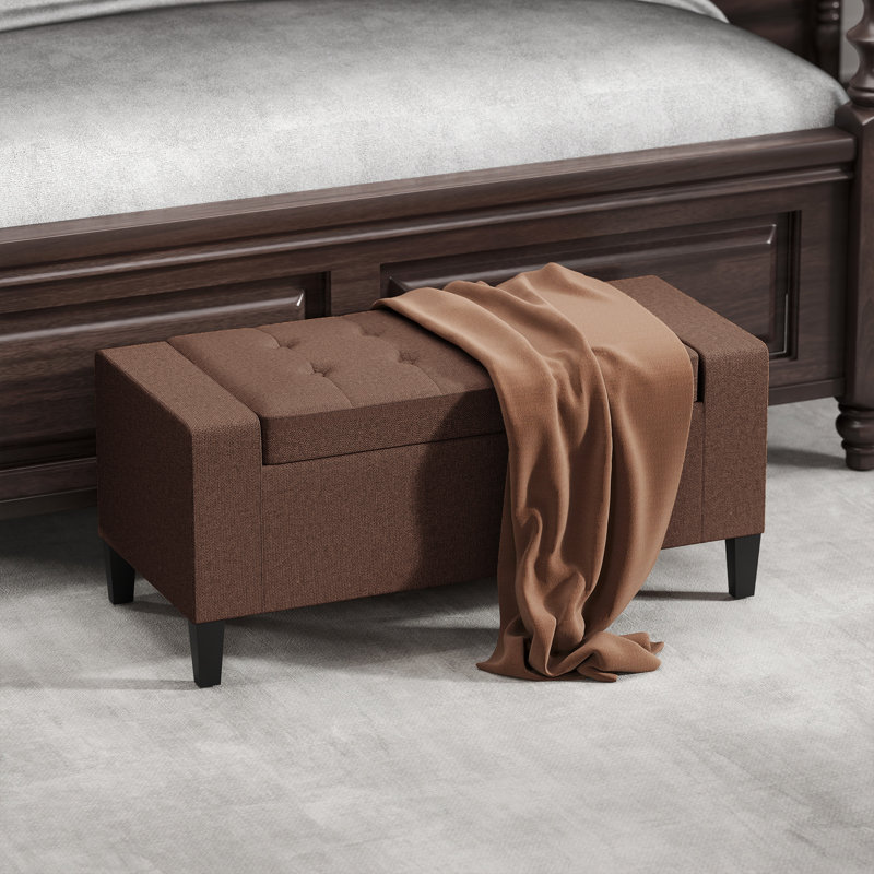 Repose-pieds de rangement rectangulaire capitonné de 36,25 po Atzel, Gray