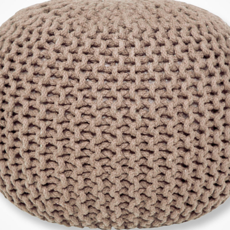 Ls Lychee Cotton Knit Pouf Ottoman , Beige