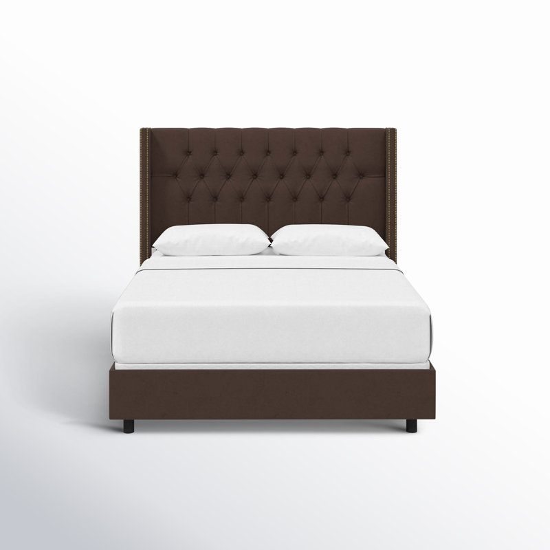 Lit tapissier standard Breckin, Double, Velours chocolat classique