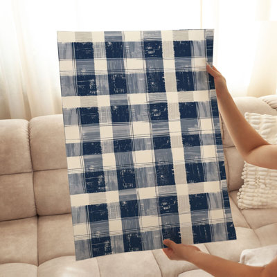Abstract Blue Plaid Pattern VIII Modern Unframed Art Print