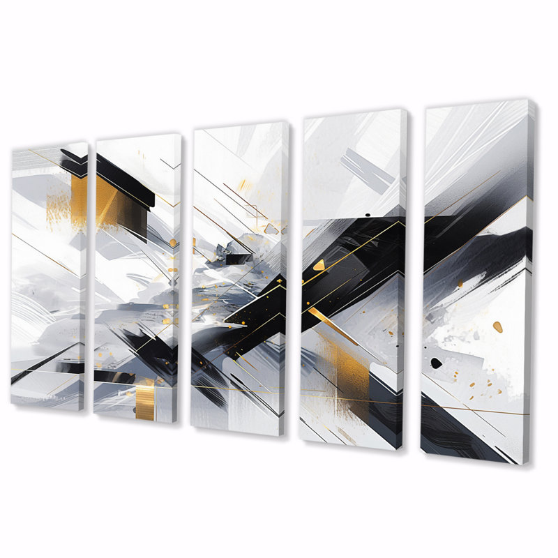 Gris abstrait symétrique - cubisme, impression d'art mural - 5 panneaux égaux