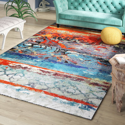 Tapis bleu à motif abstrait moderne Lagouira