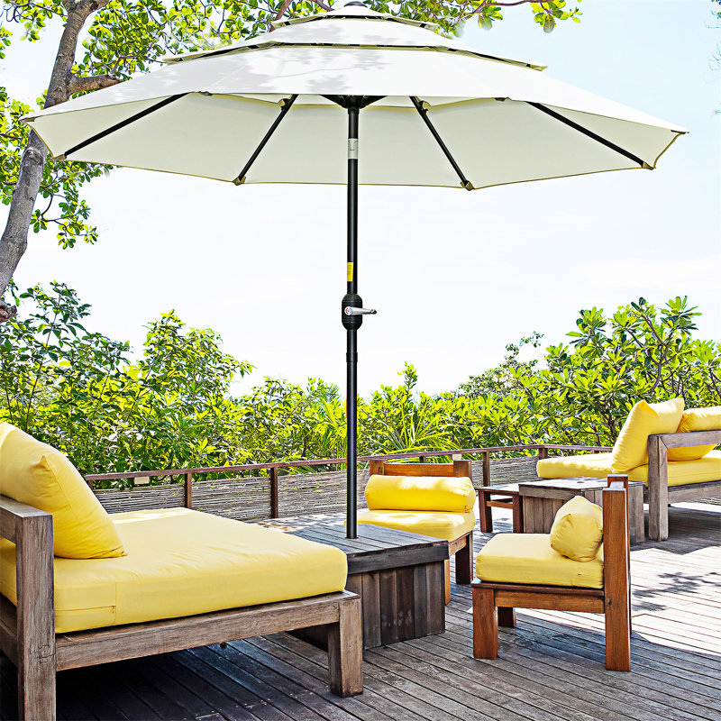 Parasol de patio avec manivelle Outsunny Tiers, Beige