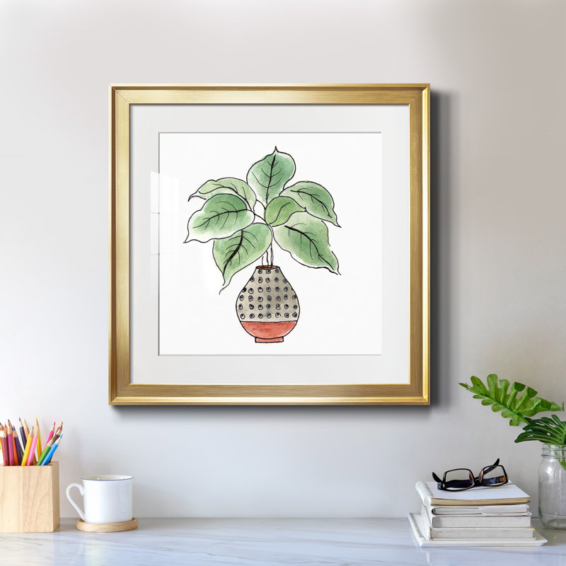 Boho Greenery I - peinture encadrée, Encadrement doré, H 17,5 po x l 17,5 po x P 1,5 po