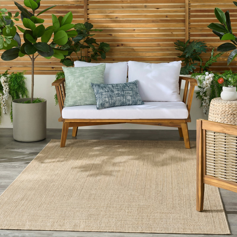 Tapis intérieur / extérieur géométrique Cascio, Taupe ivoire, Rectangle 6 pi x 9 pi