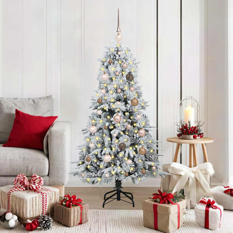 Artificial Hinged Christmas Tree Green PE and PVC, White/Brown/Ivory, 4.92' H
