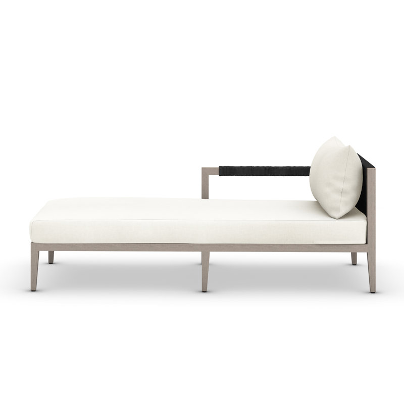 Sherwood Outdoor Teak Chaise Lounge, Polyester Blend Ivory, Weathered Gray/Dark Gray