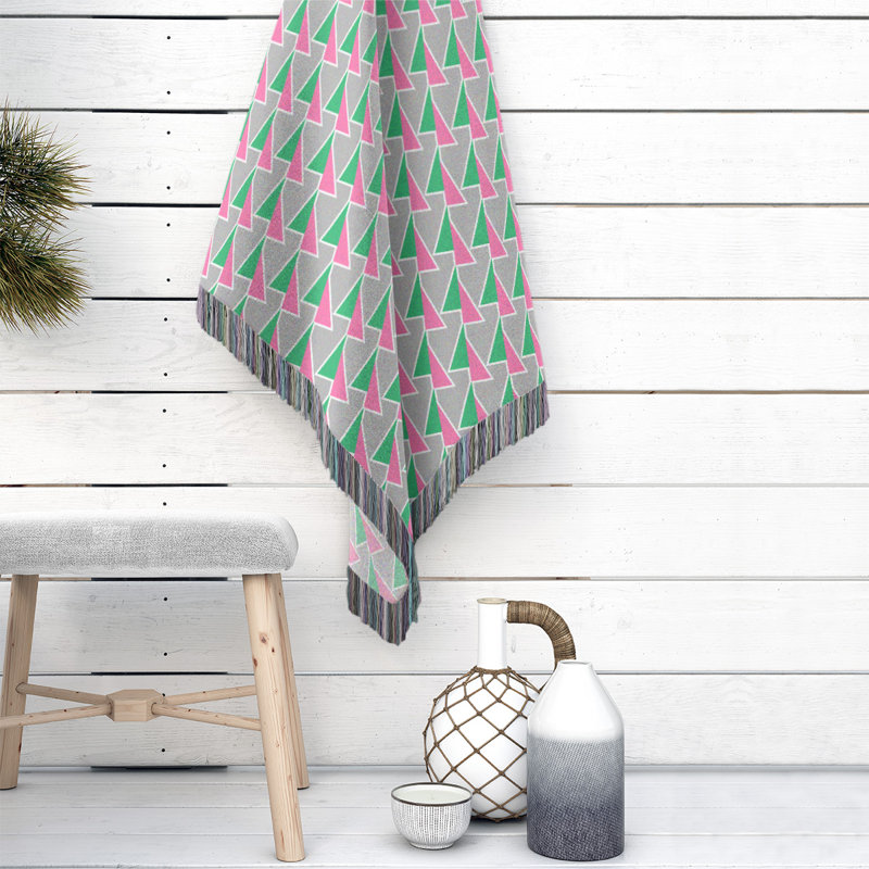 Couverture en coton tissé à flèches changeante, l 60 po x L 80 po, Vert/rose