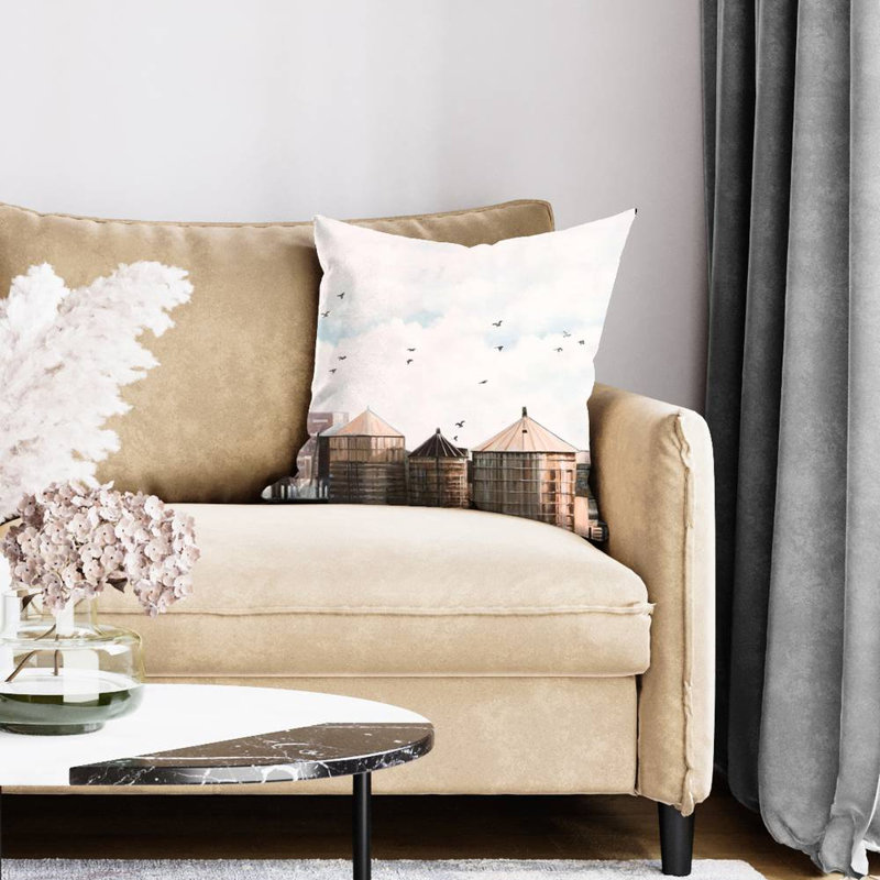 Water Towers Gray Poly Twill Throw Pillow - Home Decor Insert
