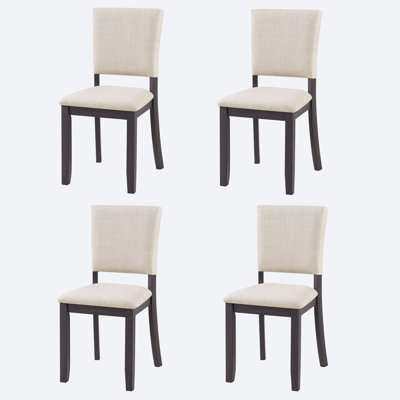 Chaises de salle à manger seulement, ensemble de 4 chaises de salle à manger minimalistes modernes, chaise de cuisine avec siège rembourré, chaise d'appoint rembourrée en bois pour salle à manger, salon, cuisine, noir antique et beige