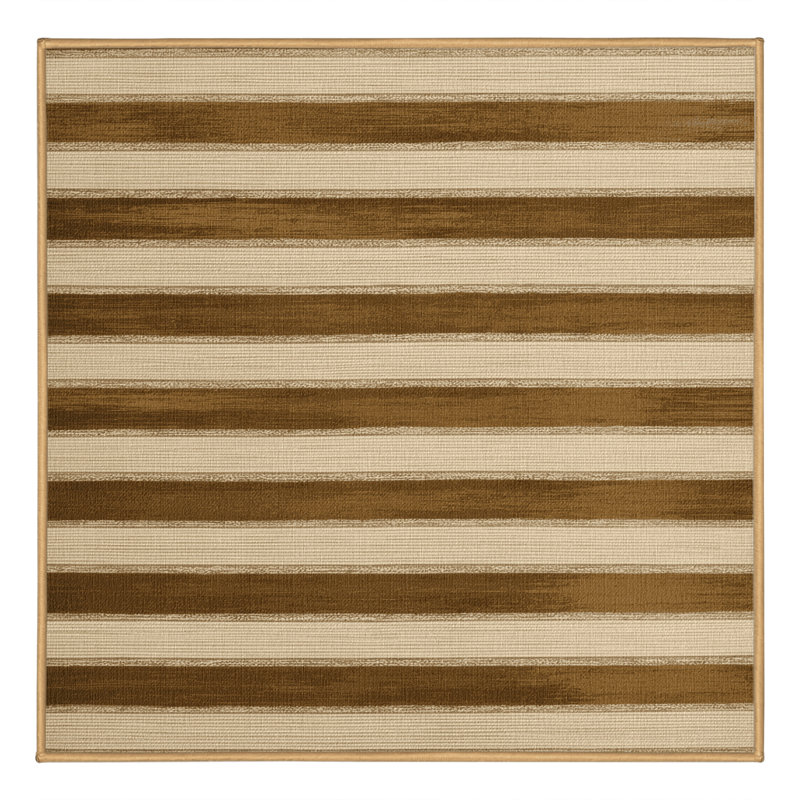 Tapis brun à rayures horizontales lavable à la machine, Carré 3 pi