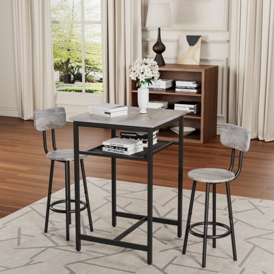 Table de bar, équipée de 2 tabourets de bar, avec dossier et cloison