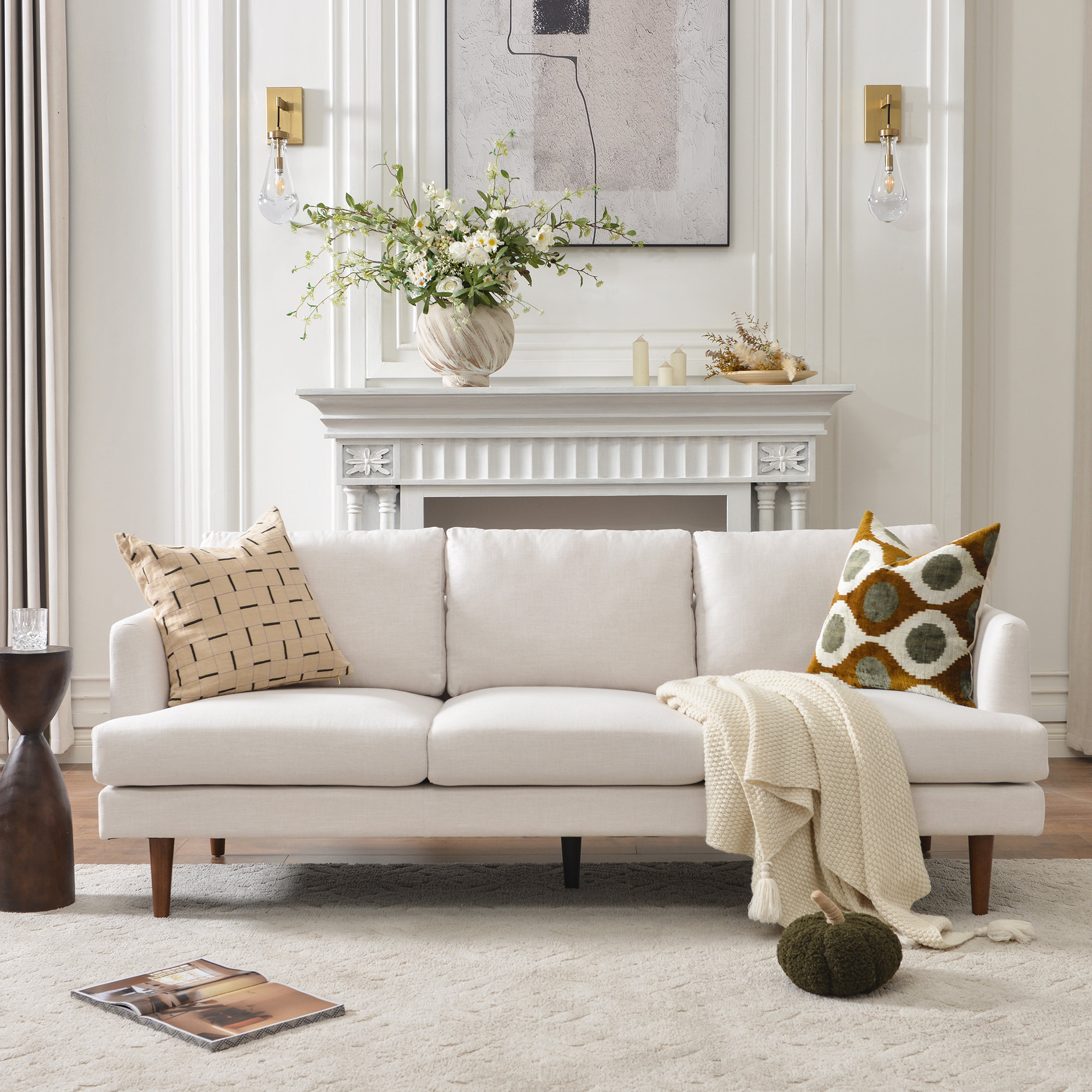 Miller 84'' Upholstered Sofa, Ivory Linen Blend 