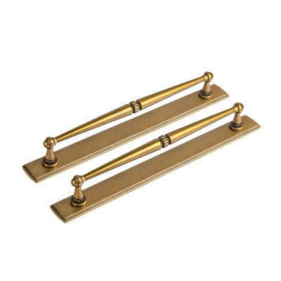 Vintage Ornate Backplate G011 Drawer Pull - Antique Brass, Decorative Detailed Handle For Cabinets & Furniture