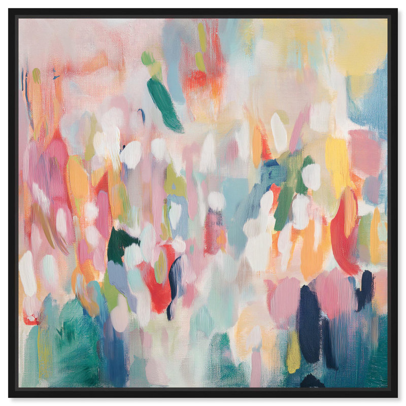 "Empreintes de Touch I", art floral abstrait par Art Remedy, H 21 po x l 21 po x P 1,8 po, Cadre flottant noir