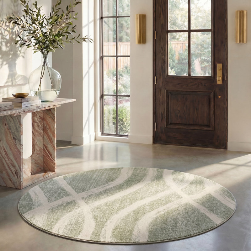 Tapis beige / vert Shelva, Rond 6 pi