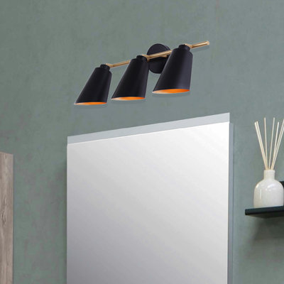 Lanesa 3 Light Vanity With Matte Black And Gold Finish And Matte Black With Gold Shade