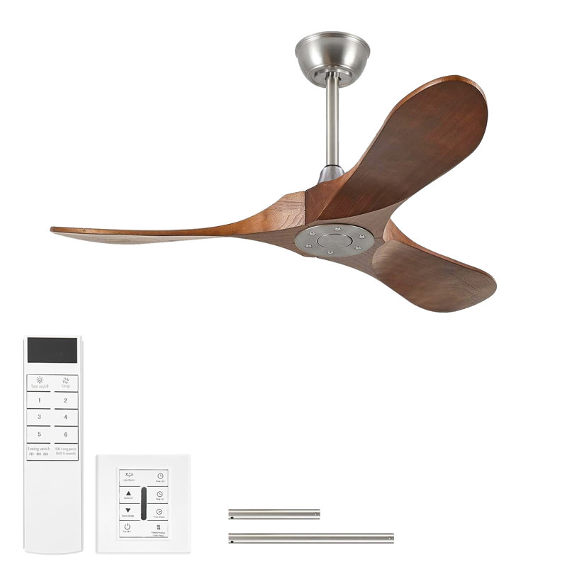 Ventilateur de plafond en bois massif de 42 pouces sans éclairage, avec interrupteur mural et télécommande, Nickel