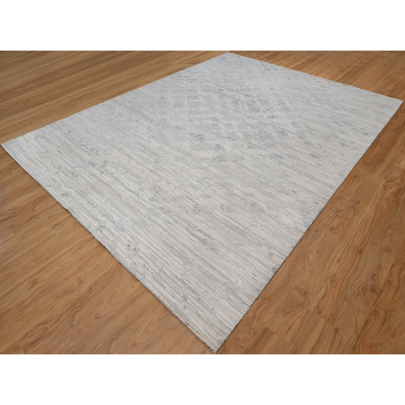 Tapis oriental blanc crème en laine naturelle nouée à la main de conception moderne 9 pi x 12 pi 1 po