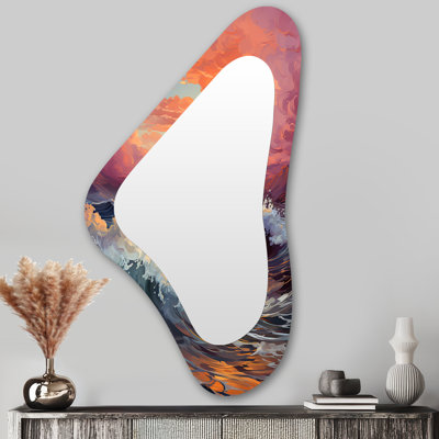 Magnifique plage et océan avec soleil IV - Miroir mural nautique de formes asymétriques