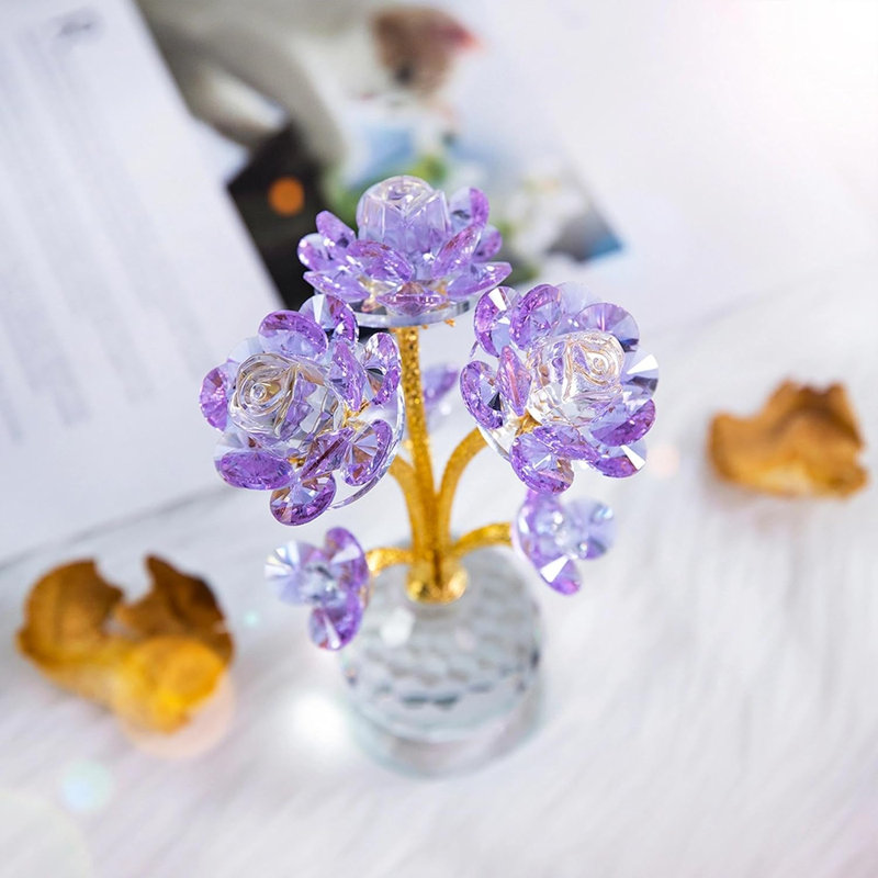 Figurine rose mauve en cristal